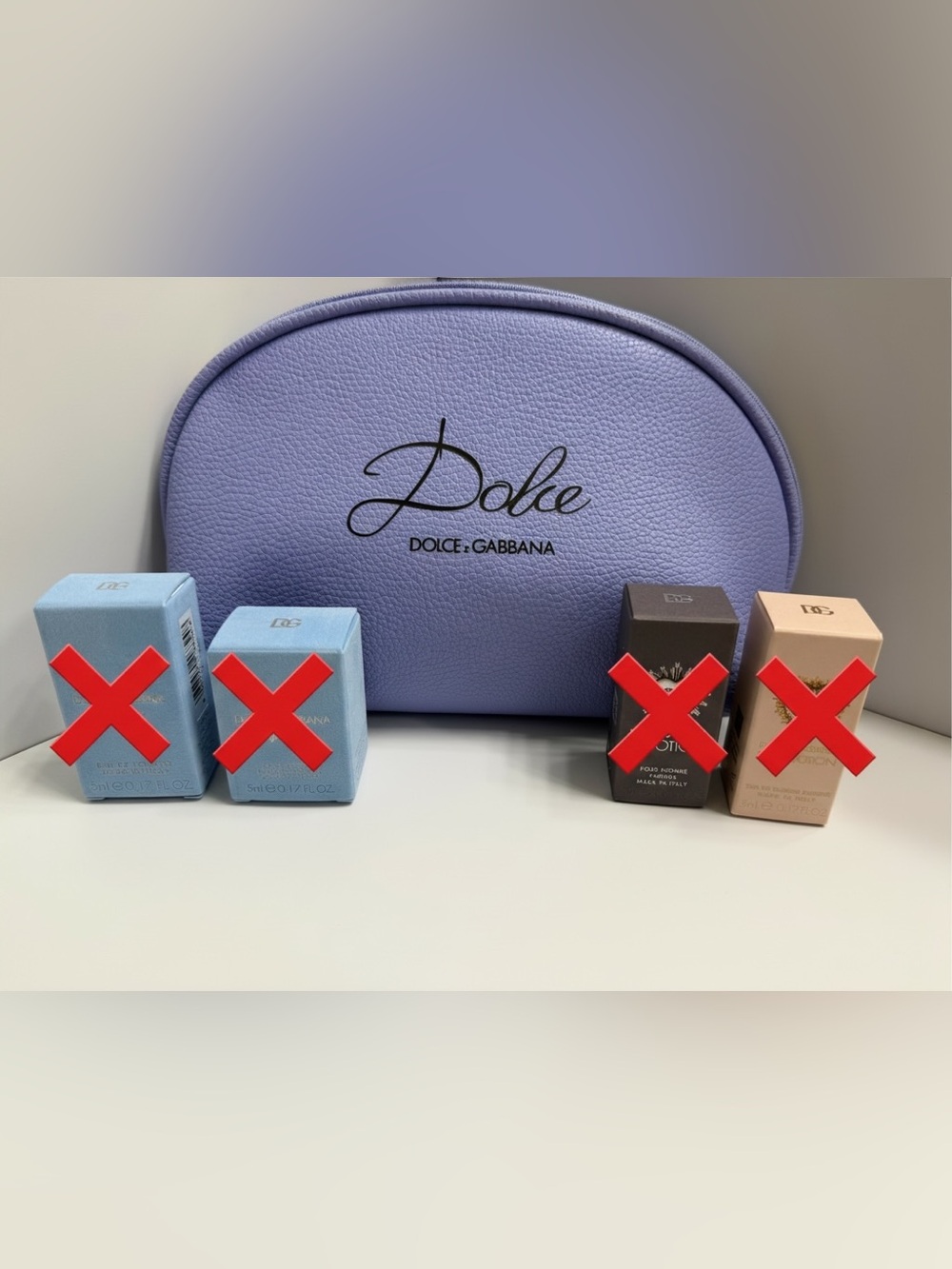 🎡🎡Dolce & Gabbana Lavender Pebbled Vegan Leather Cosmetic Case Beauty Bundle